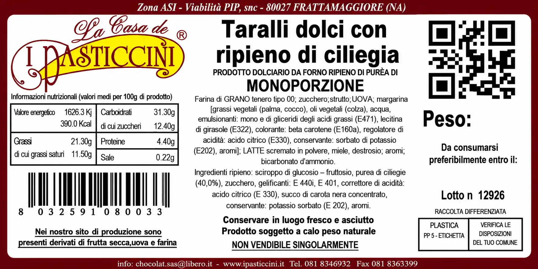 Taralli Dolci Ripieno Ciliegia 1Kg Monoporzione Snack Dolci Buffet Eventi Mix