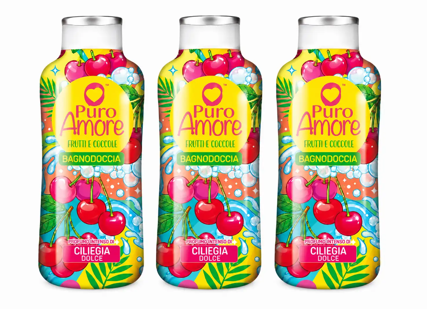 3X Puro Amore Bagnodoccia Ciliegia Dolce Frutti e Coccole Bagno Doccia