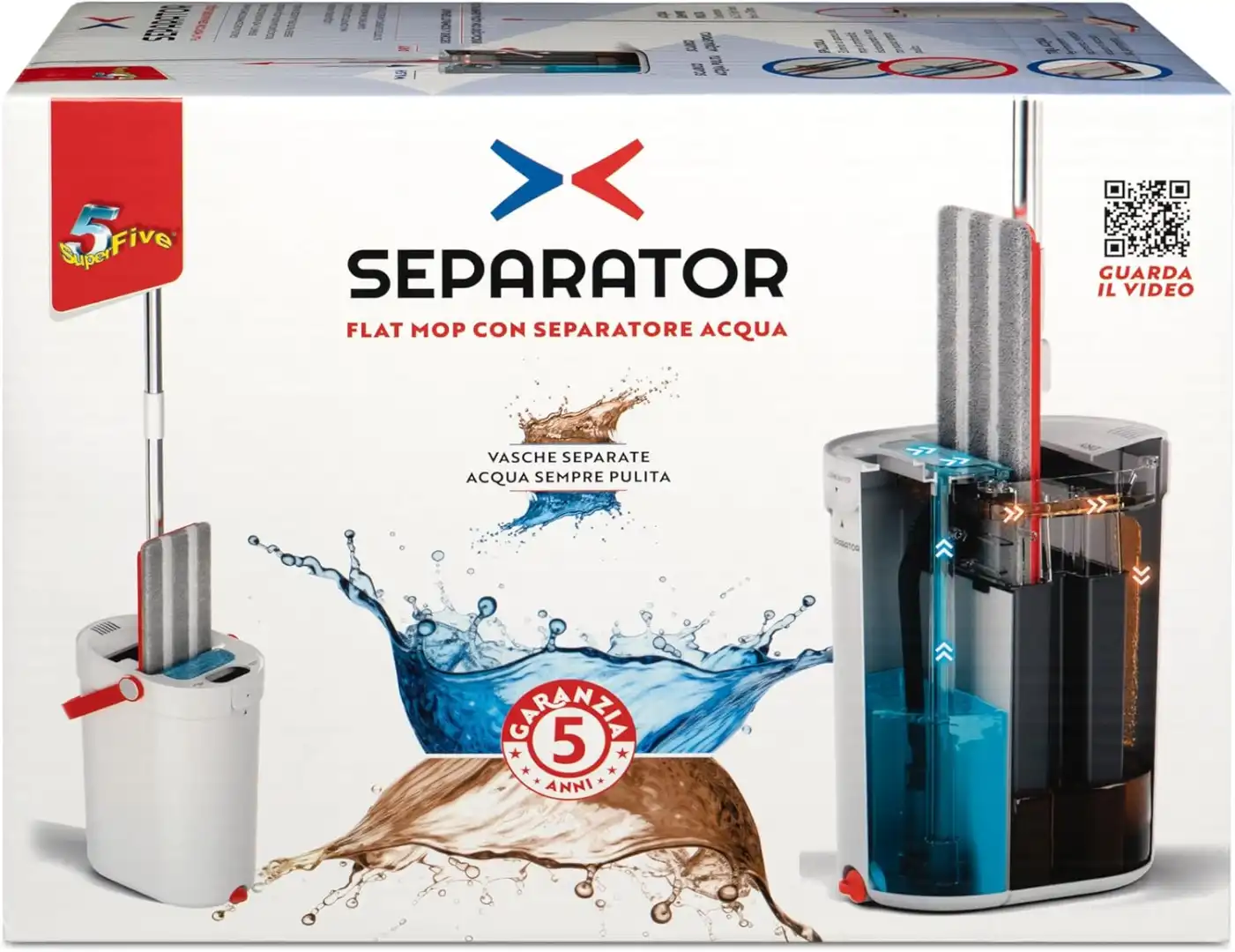 SUPERFIVE Separator Kit Pulizia Pavimenti Mop Secchio Acqua 2,5L 120mq Kit