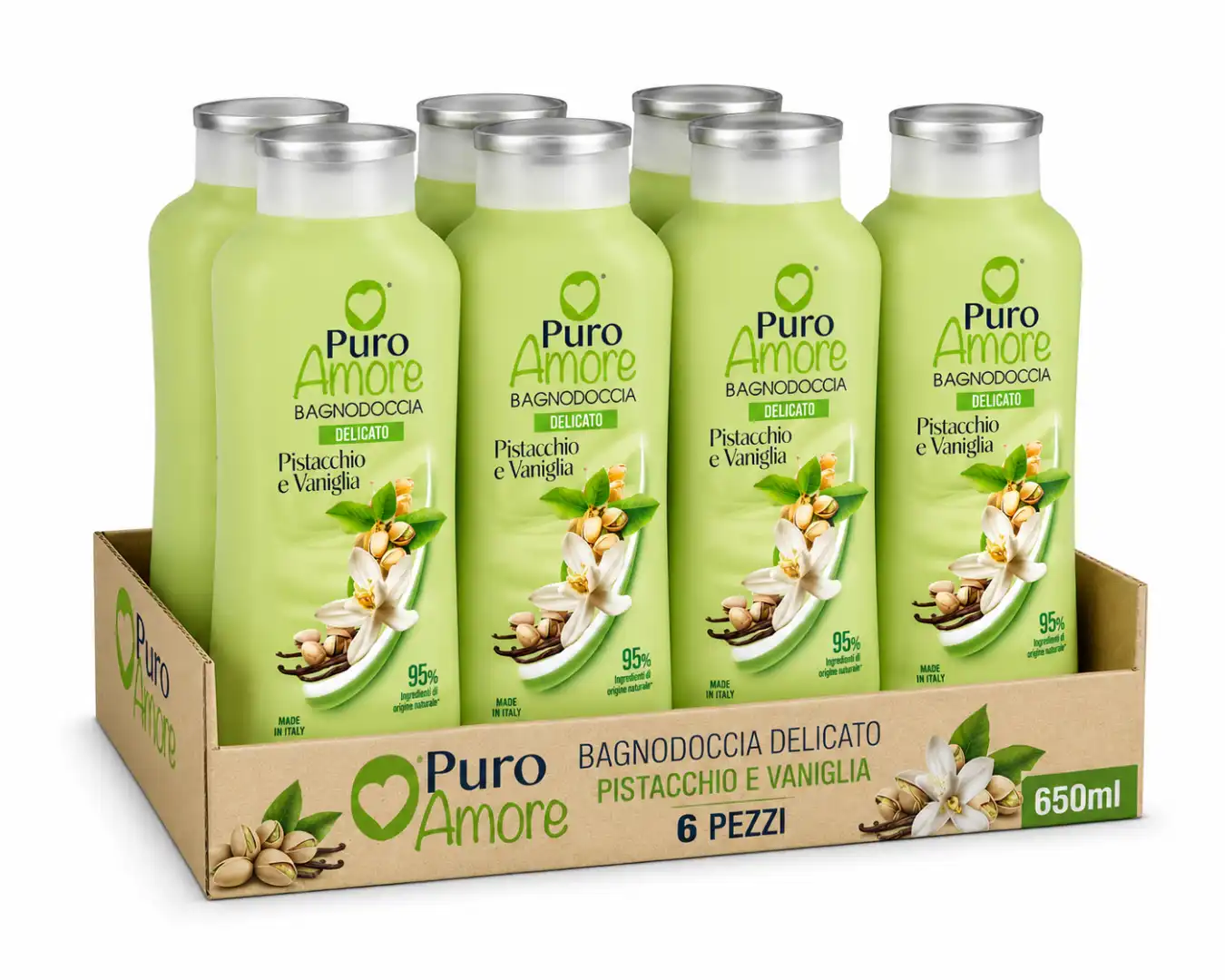 Puro Amore Bagnodoccia Pistacchio Vaniglia 6x650ml Delicato Profumato 650