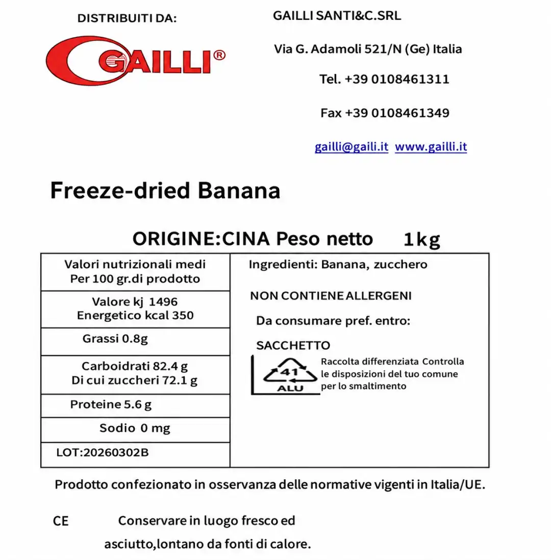 Banana Liofilizzata 1Kg Snack Frutta Disidratata Croccante Naturale Dolce