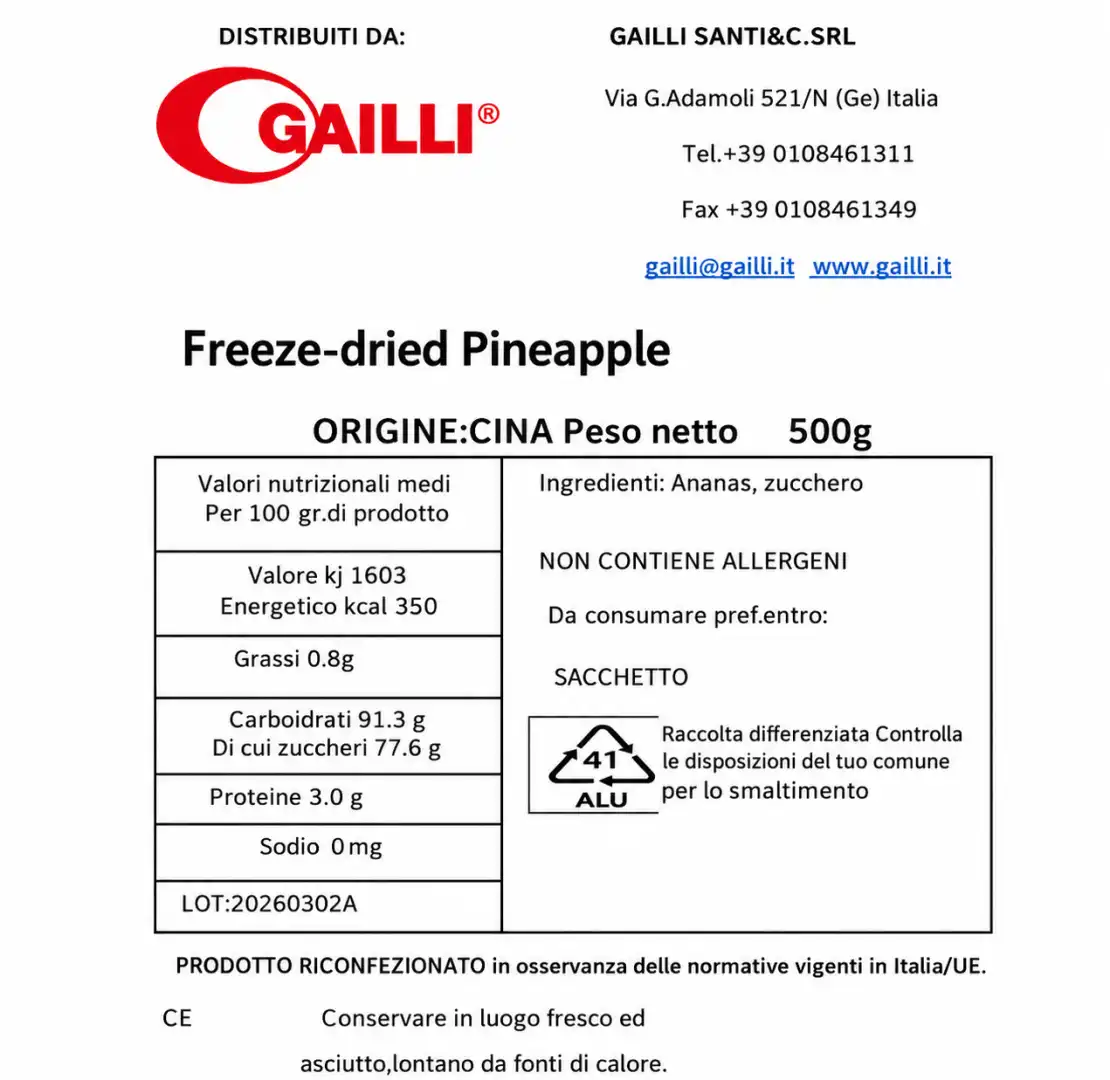 Ananas Liofilizzato 500Gr Frutta Disidratata Croccante Snack Naturale Dolce