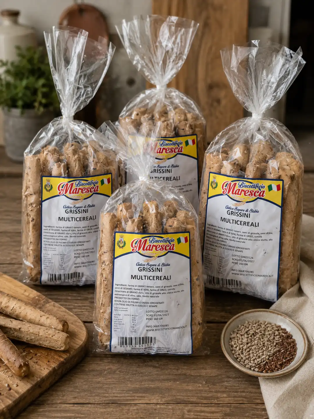 4 Pezzi Grissini Multicereali 160Gr Cad Totale 640Gr Snack Croccanti Da Forno