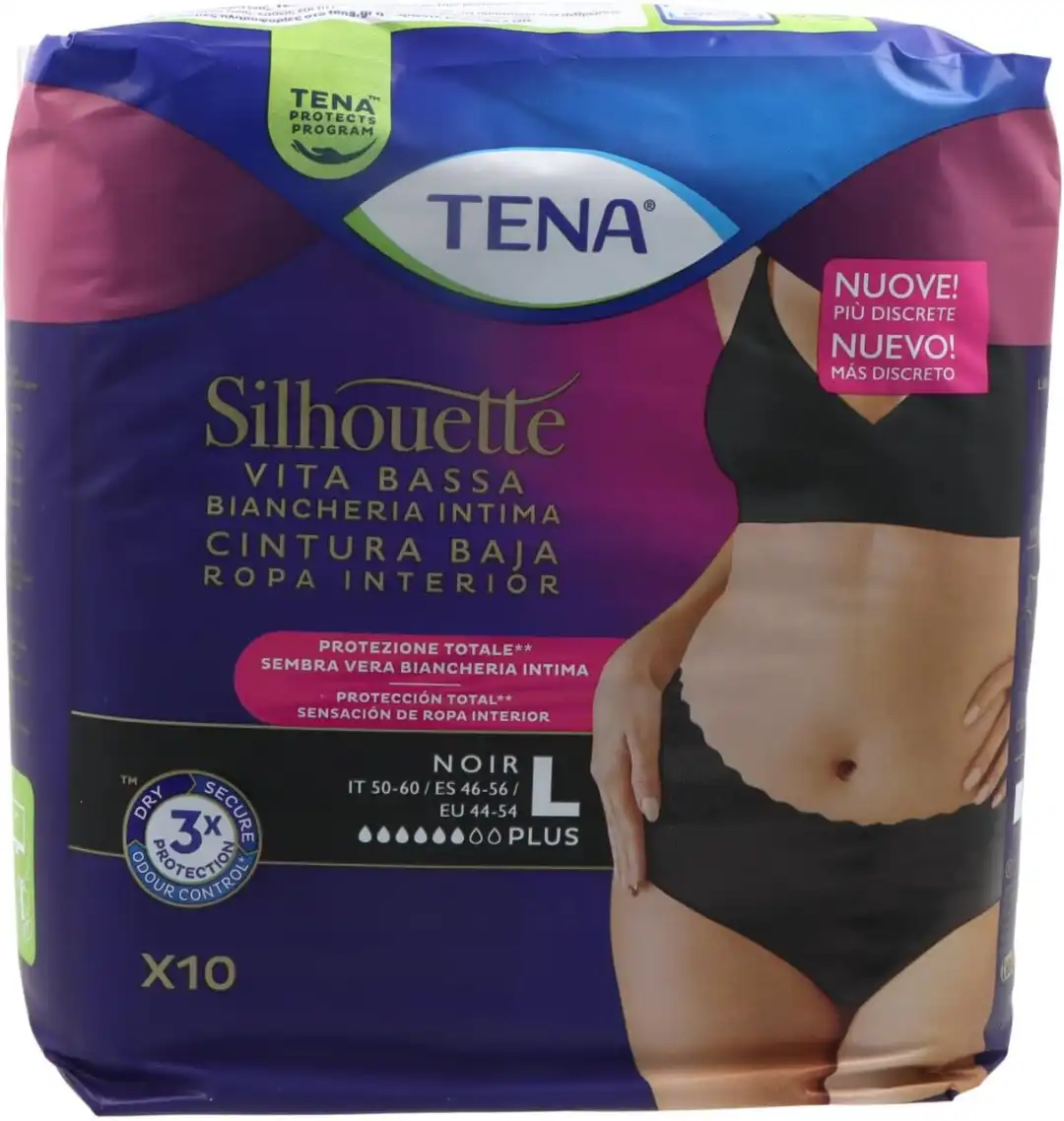 Tena Silhouette Nero Plus Large X10 Mutandine Assorbenti Donna Monouso L Taglia