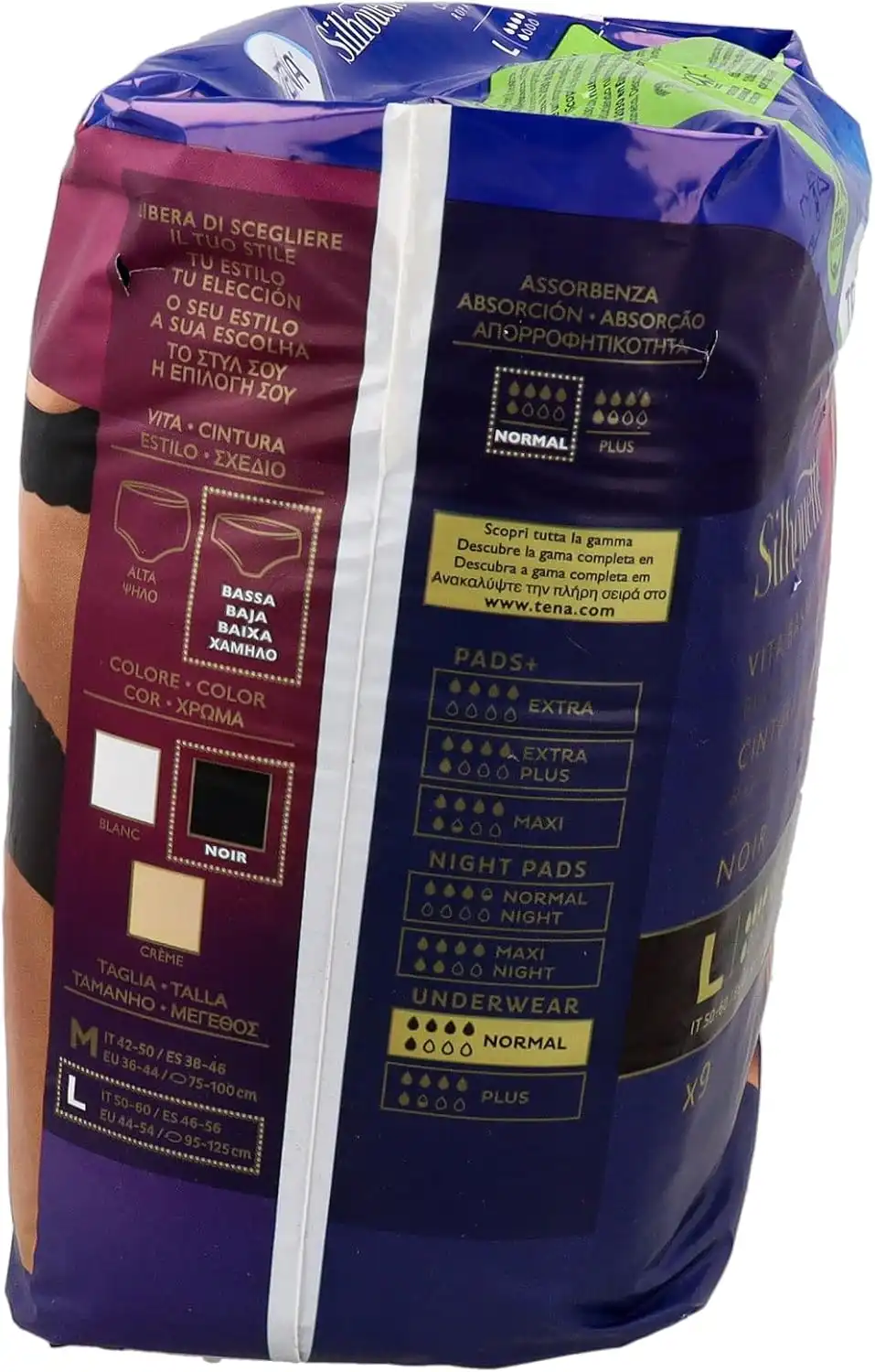 2 Confezioni Tena Silhouette Nero Plus Large X10 Mutandine Assorbenti Donna L