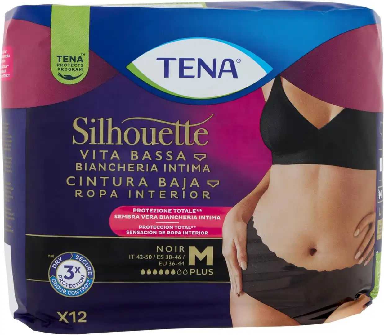 Tena Silhouette Nero Plus Medium X12 Mutandine Assorbenti Donna Monouso Taglia M
