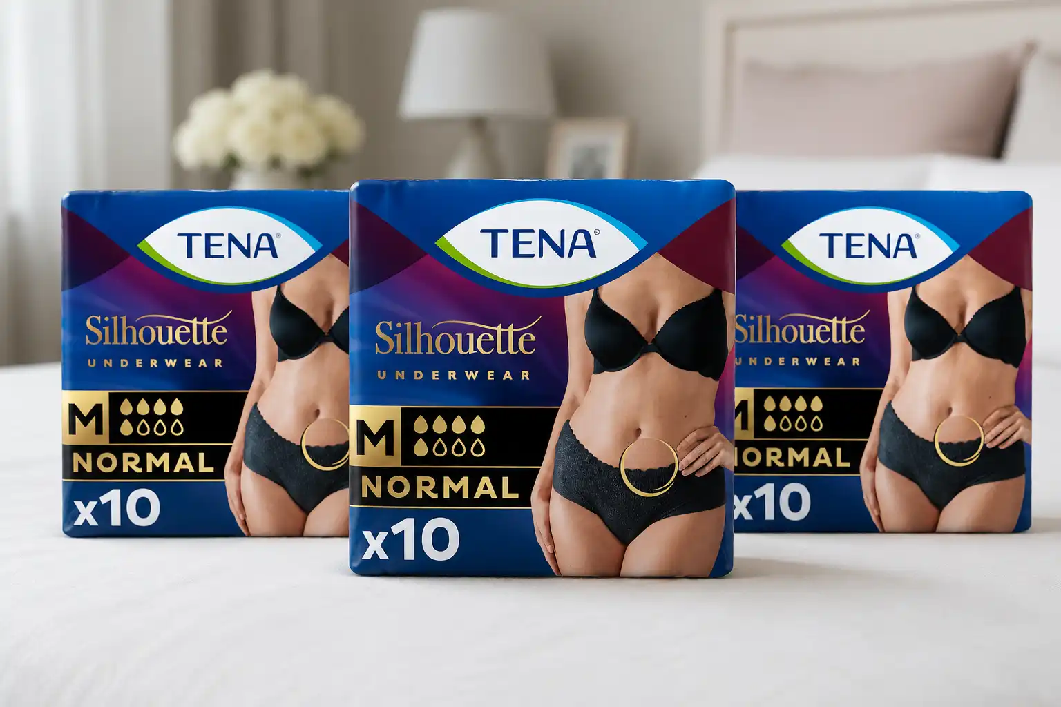 3 Confezioni Tena Silhouette Nero Normal Medium X10 Mutandine Assorbenti Donna