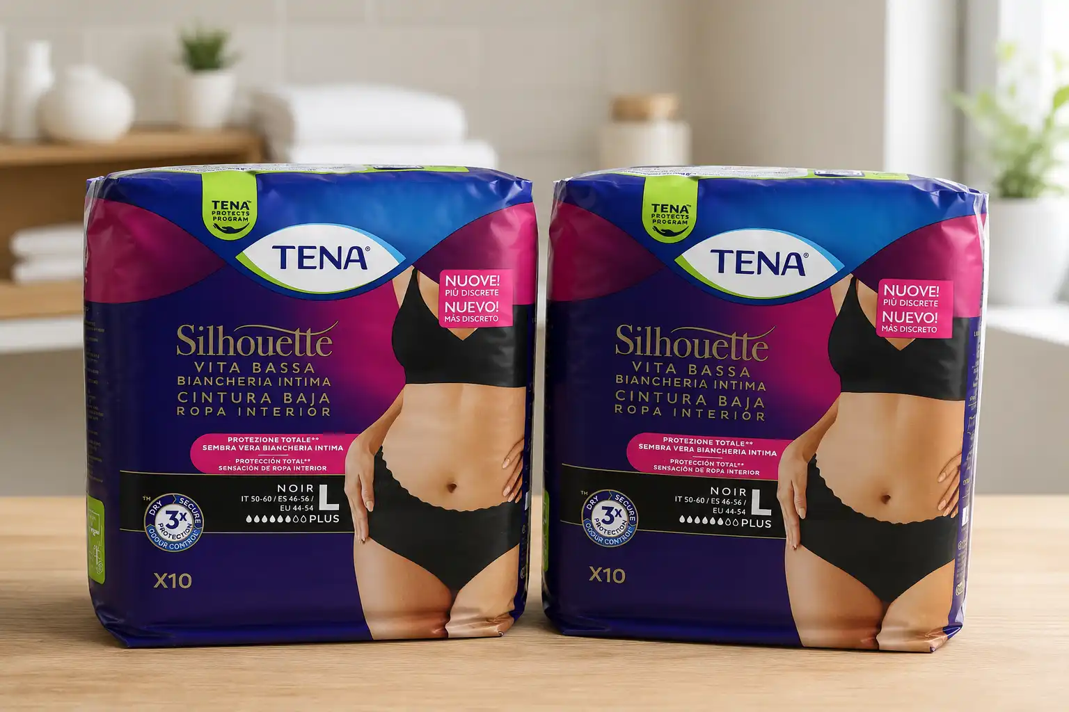 2 Confezioni Tena Silhouette Nero Plus Large X10 Mutandine Assorbenti Donna L