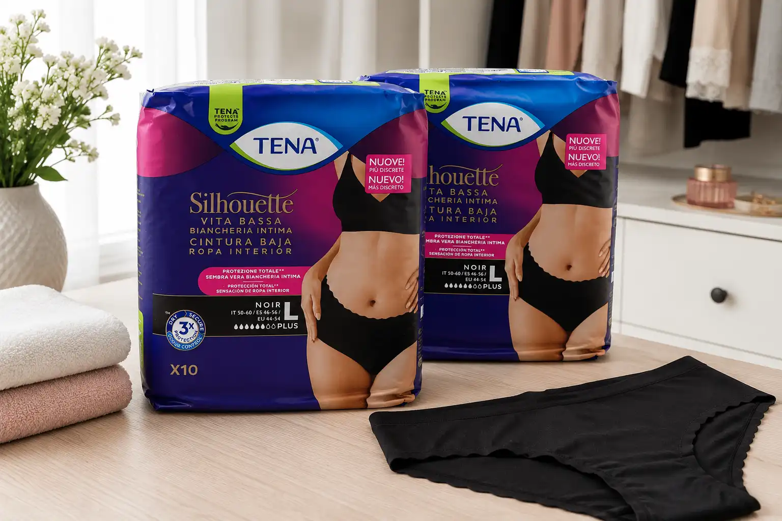 2 Confezioni Tena Silhouette Nero Plus Large X10 Mutandine Assorbenti Donna L