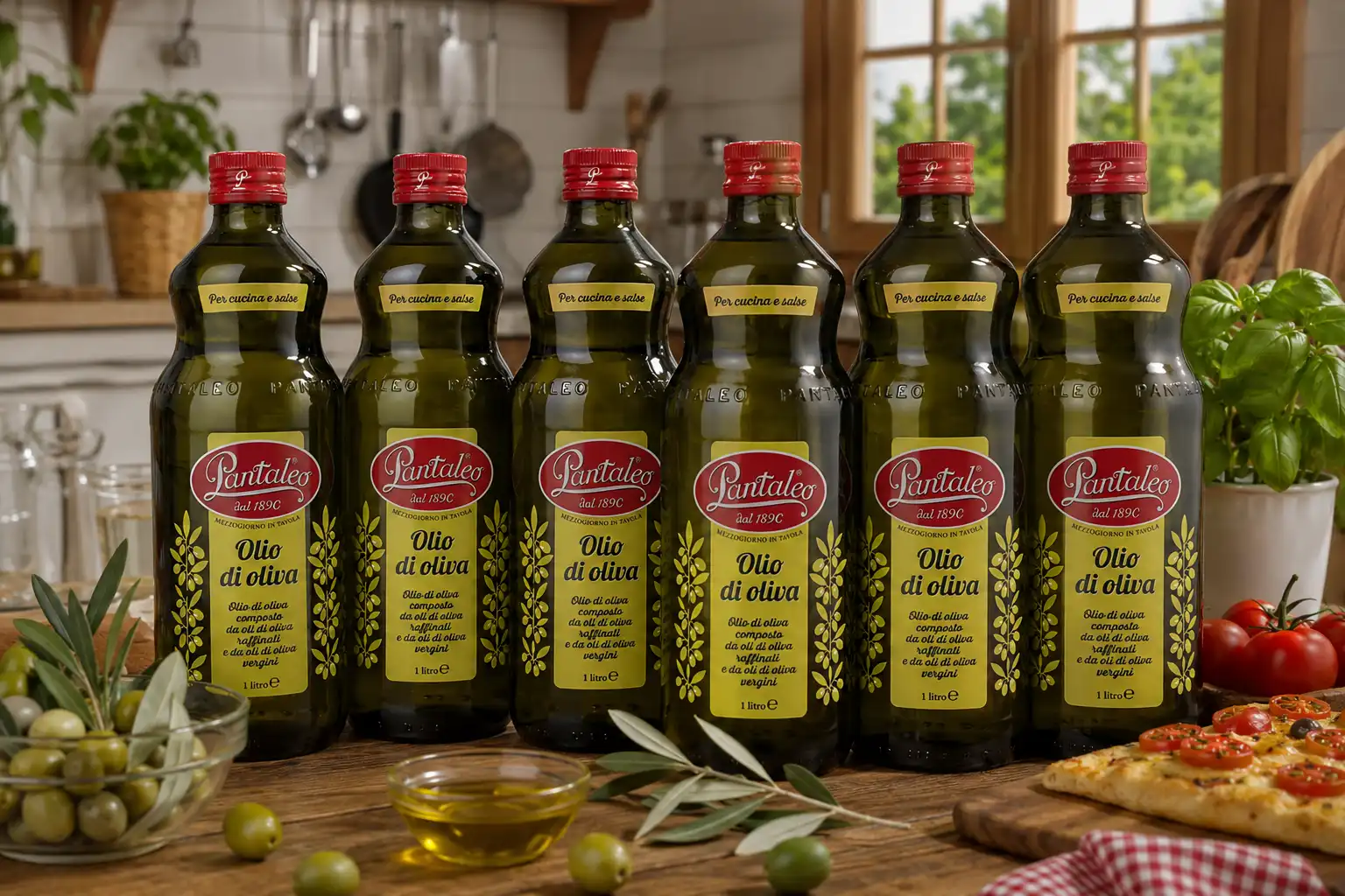 6 Pezzi Pantaleo Olio Di Oliva Bottiglie 1Lt Condimento Cucina E Tavola 6L Italy