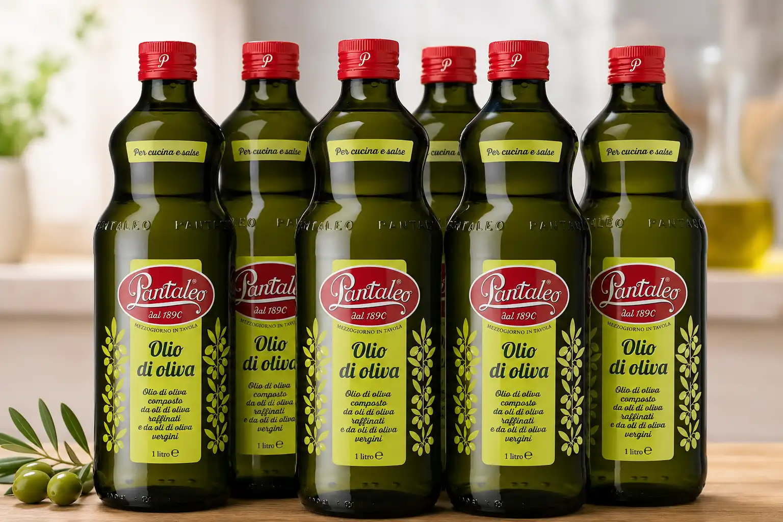 6 Pezzi Pantaleo Olio Di Oliva Bottiglie 1Lt Condimento Cucina E Tavola 6L Italy