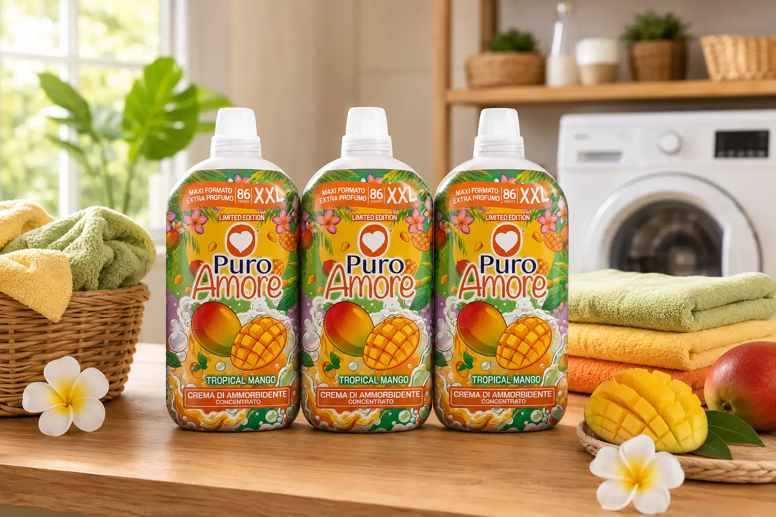 3 Pezzi Puro Amore Ammorbidente Concentrato 86 Misure XXL Mango 258 Lavaggi Max