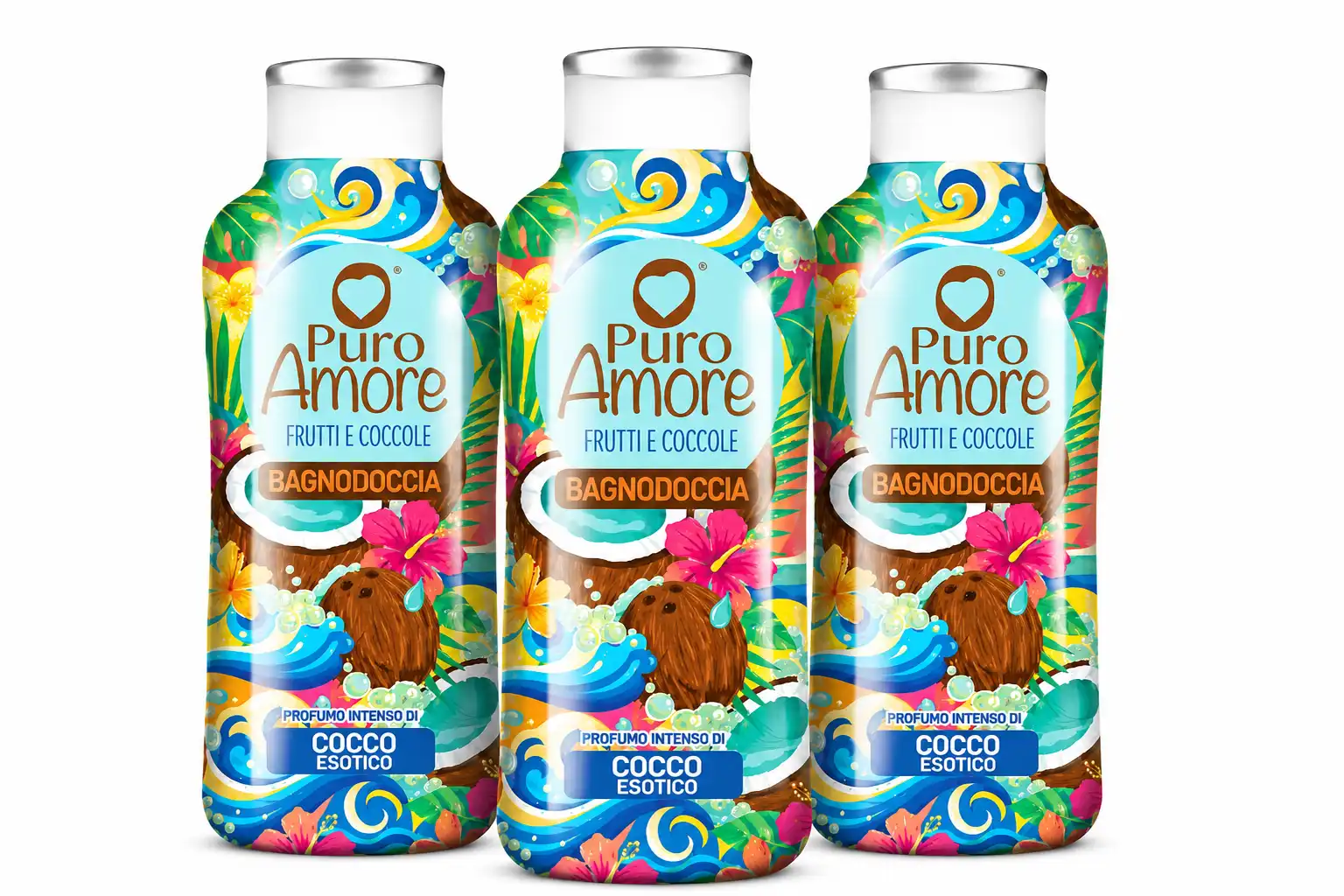 3 Pezzi Puro Amore Bagnodoccia Cocco Esotico 650Ml Bagno Doccia Profumato 1950Ml