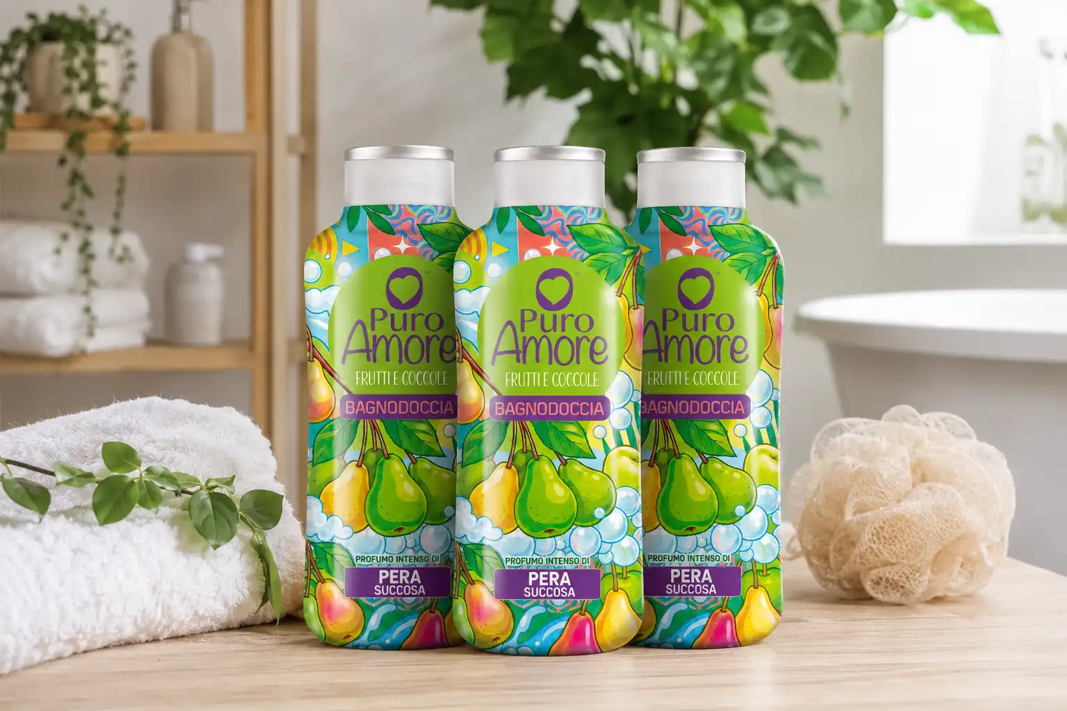 3 Pezzi Puro Amore Bagnodoccia Pera Succosa 650Ml Bagno Doccia Profumato 1,95L