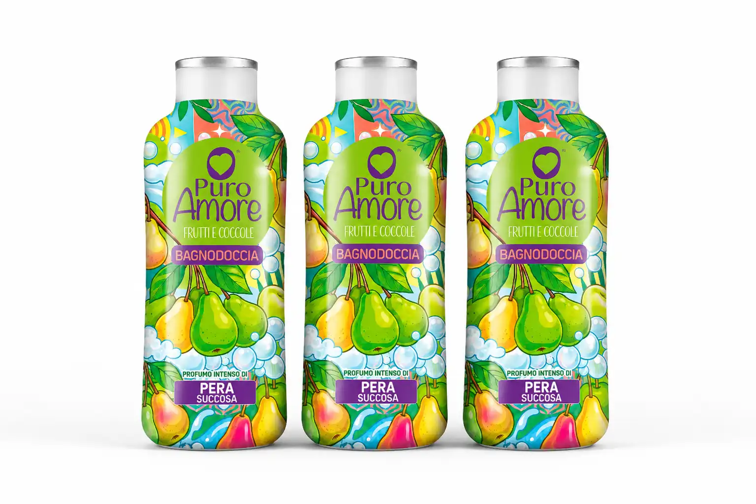 3 Pezzi Puro Amore Bagnodoccia Pera Succosa 650Ml Bagno Doccia Profumato 1,95L