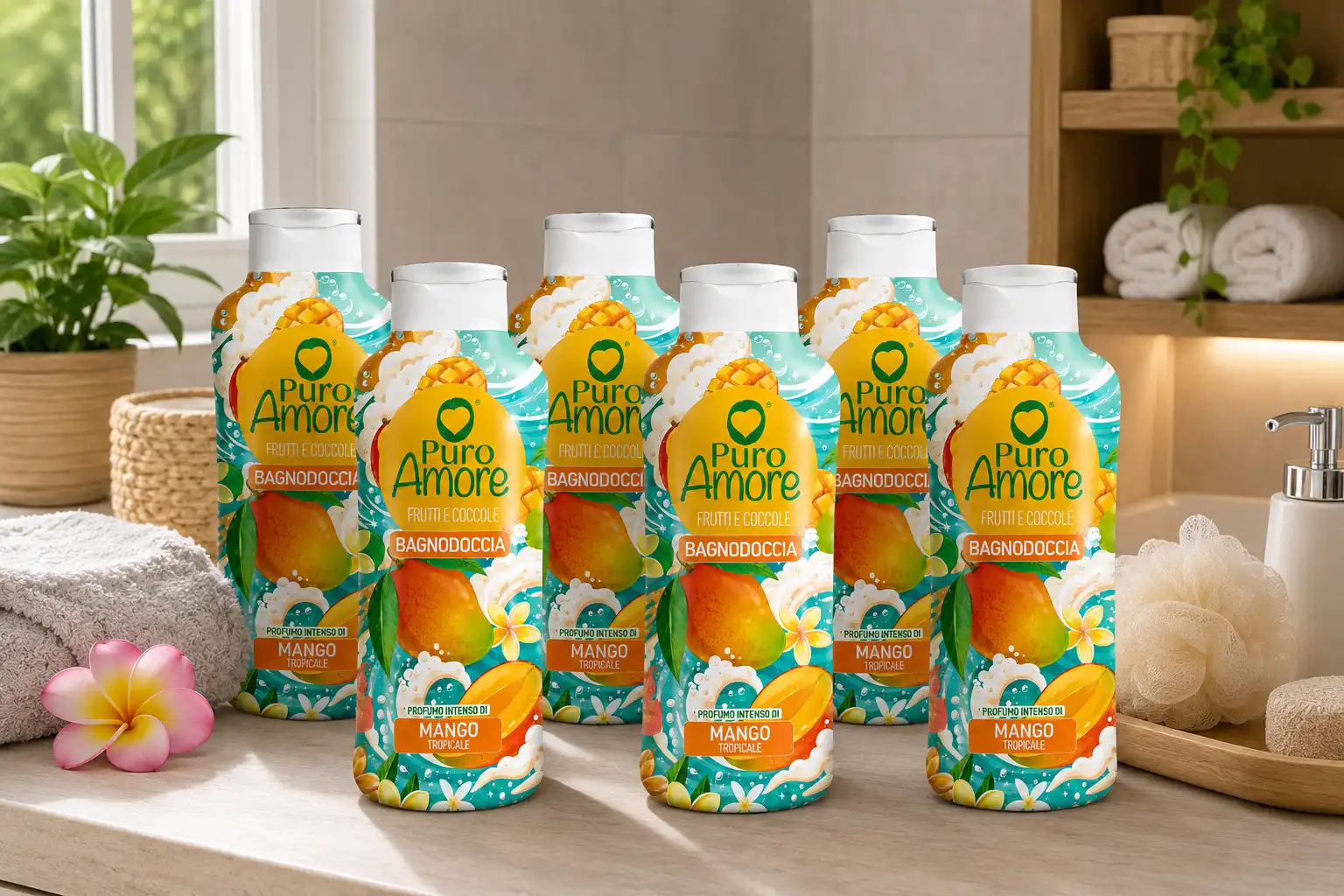 6 Pezzi Puro Amore Bagnodoccia Mango Tropicale 650Ml Bagno Doccia Profumato 3,9L