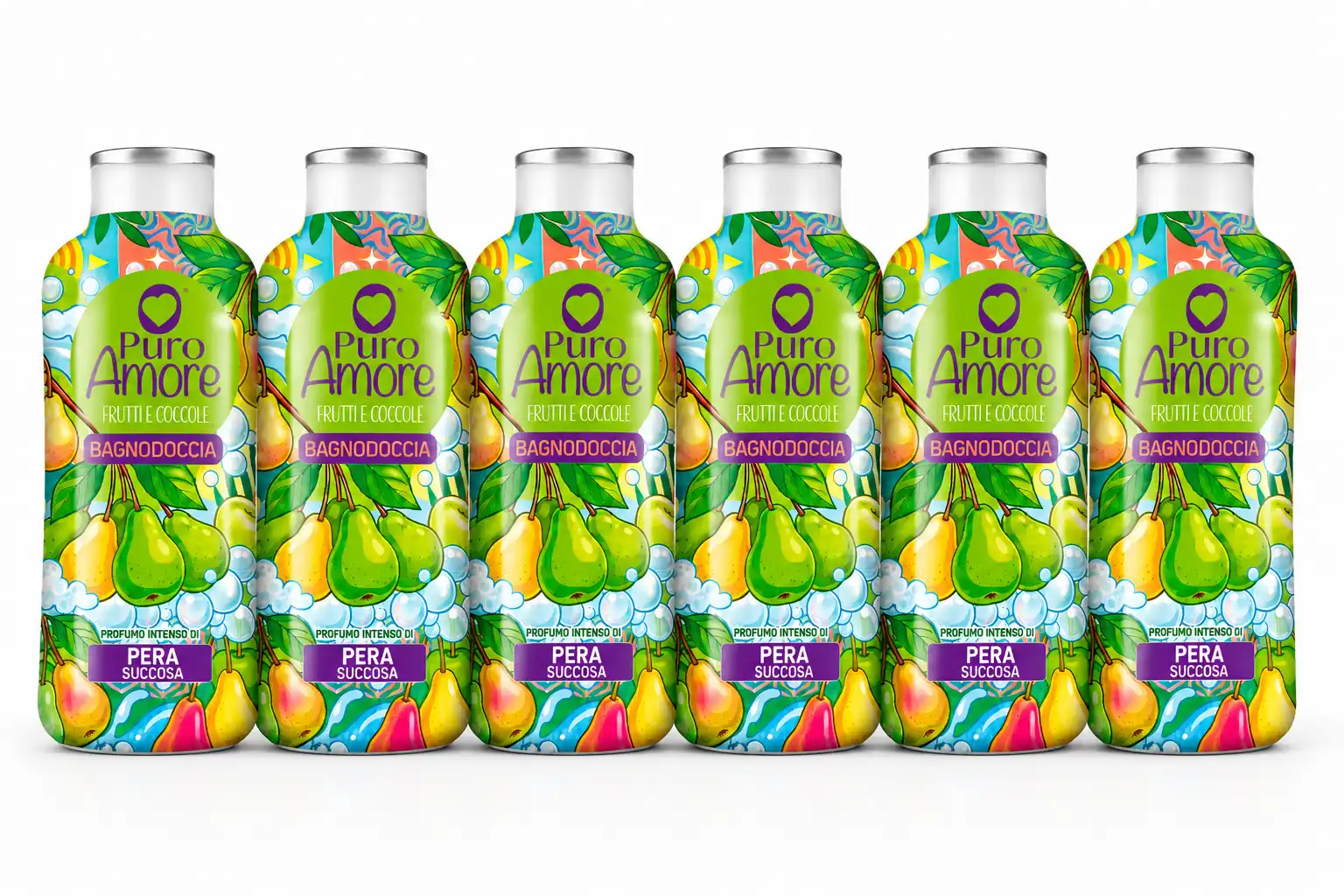 6 Pezzi Puro Amore Bagnodoccia Pera Succosa 650Ml Bagno Doccia Profumato 3,9L