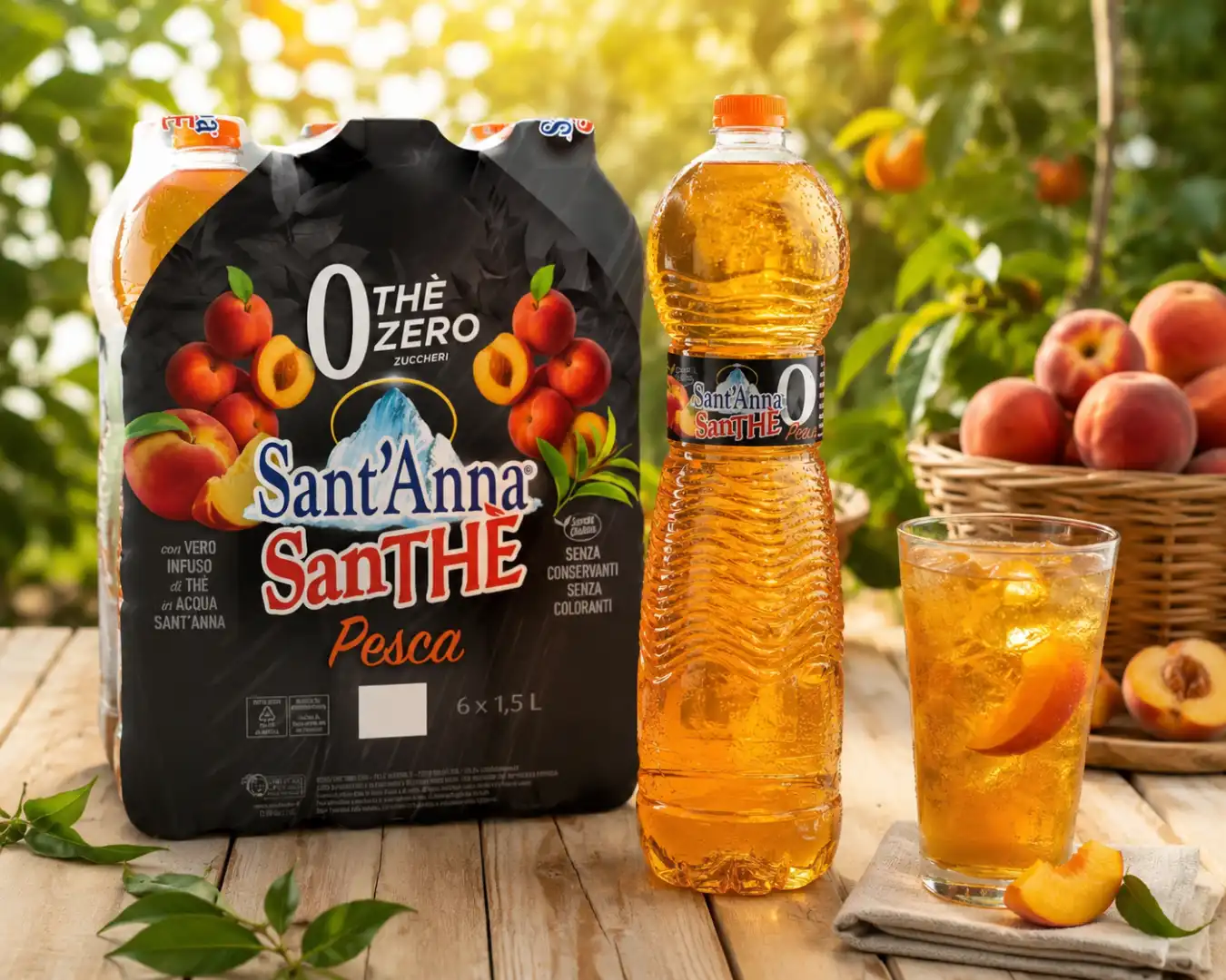6 Pezzi Sant'Anna SanThè Zero Pesca Lt 1,5 Tè Freddo Senza Zuccheri Zero Bevanda