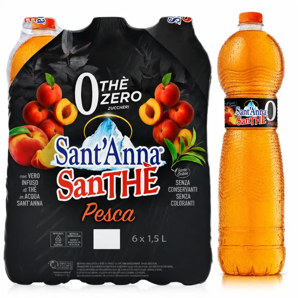 6 Pezzi Sant'Anna SanThè Zero Pesca Lt 1,5 Tè Freddo Senza Zuccheri Zero Bevanda