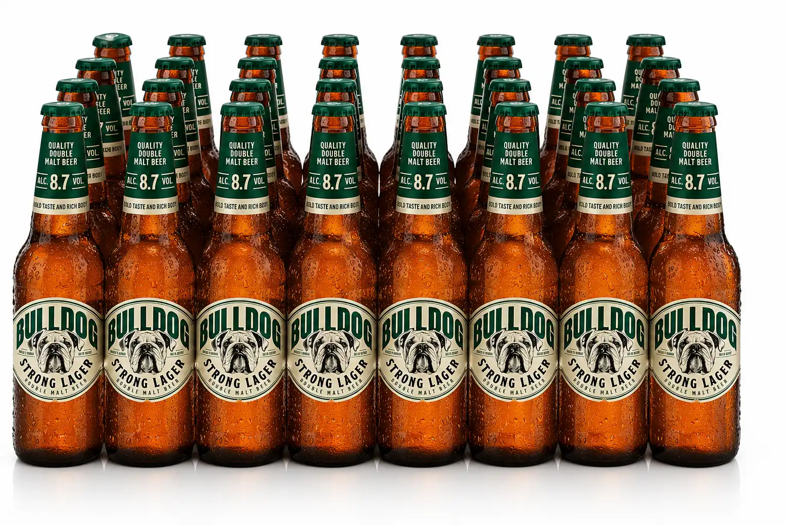 24 Pezzi Bulldog Birra Strong Lager Cl 33 Doppio Malto 8,7% Vol Bottiglie Pack