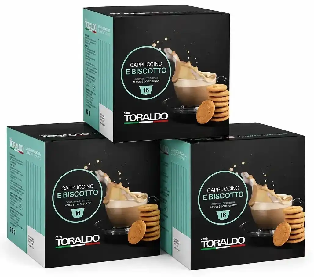 3 Toraldo Cappuccino Al Biscotto 16 Capsule Compatibili Nespresso Caffè Pack
