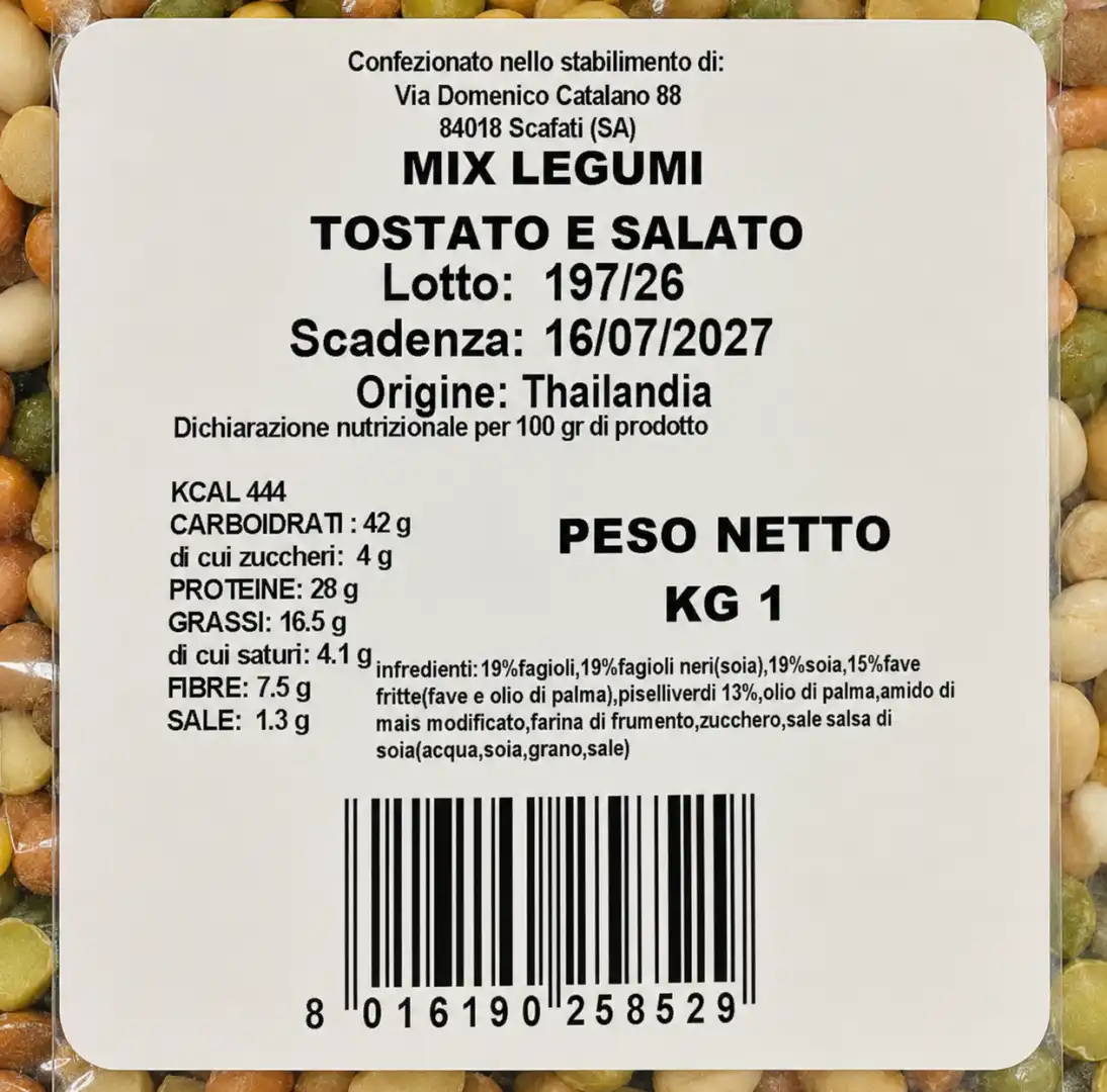 Mix Legumi Tostati E Salati 1Kg Snack Croccante Proteico Origine Thailandia Box