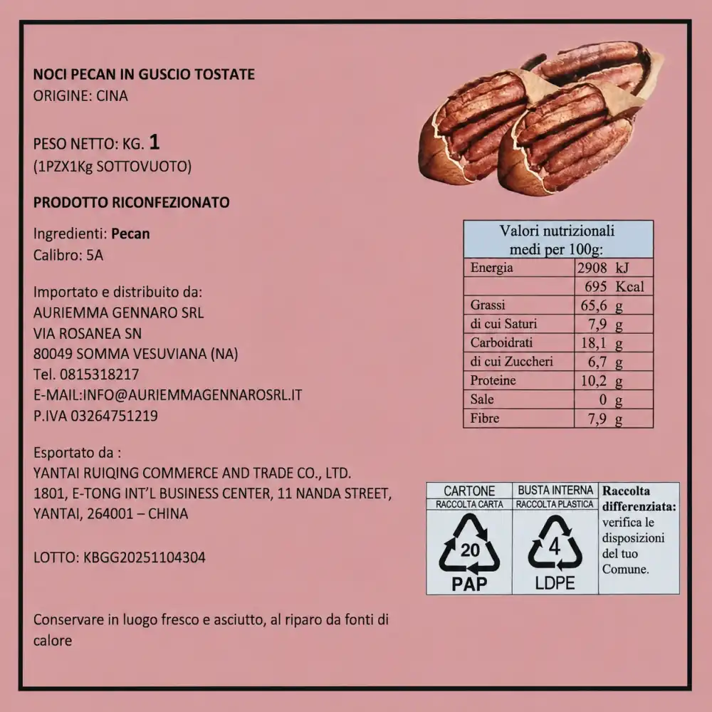 Noci Pecan In Guscio Tostate Origine Cina 1Kg Frutta Secca Croccante Naturale