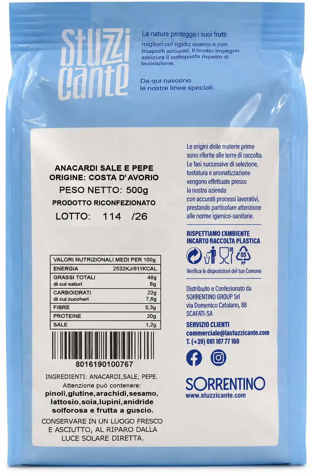 Anacardi Tostati Sale E Pepe 500g Origine Costa D'Avorio Snack Croccante