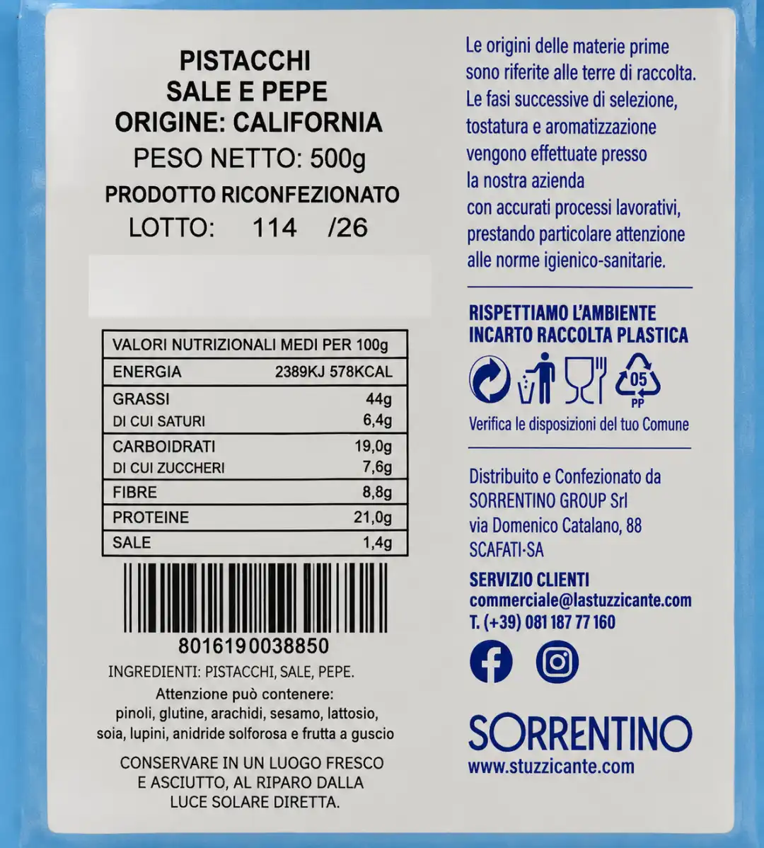 Pistacchi Salati Sale E Pepe 500g Origine California Snack Croccante Gustoso