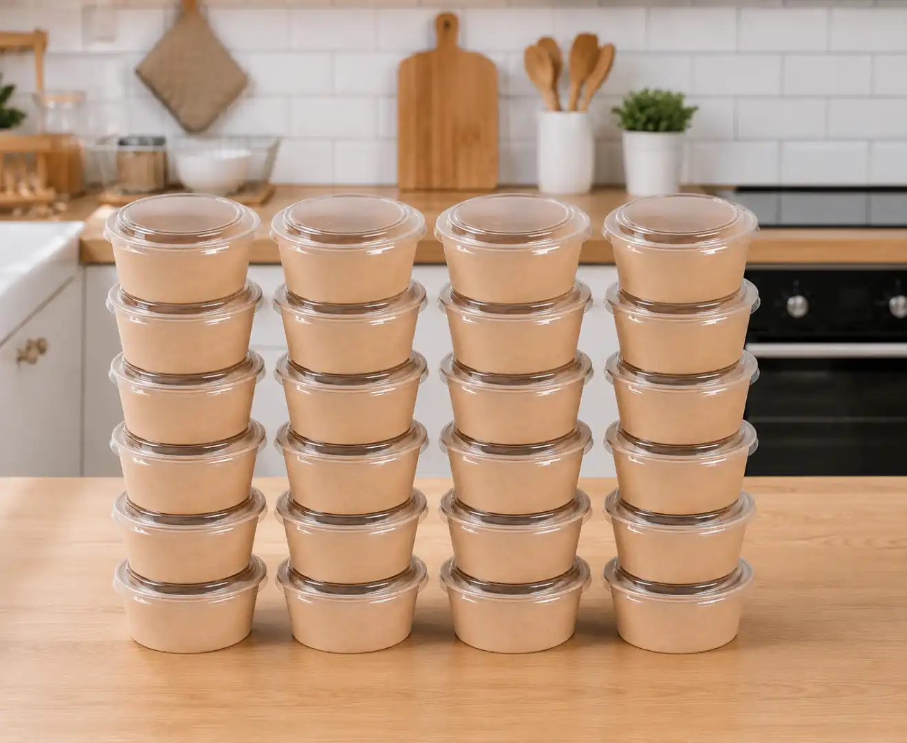24 Contenitori Poke Carta 1000Ml Con Coperchio Decla Vaschette Asporto Alimenti