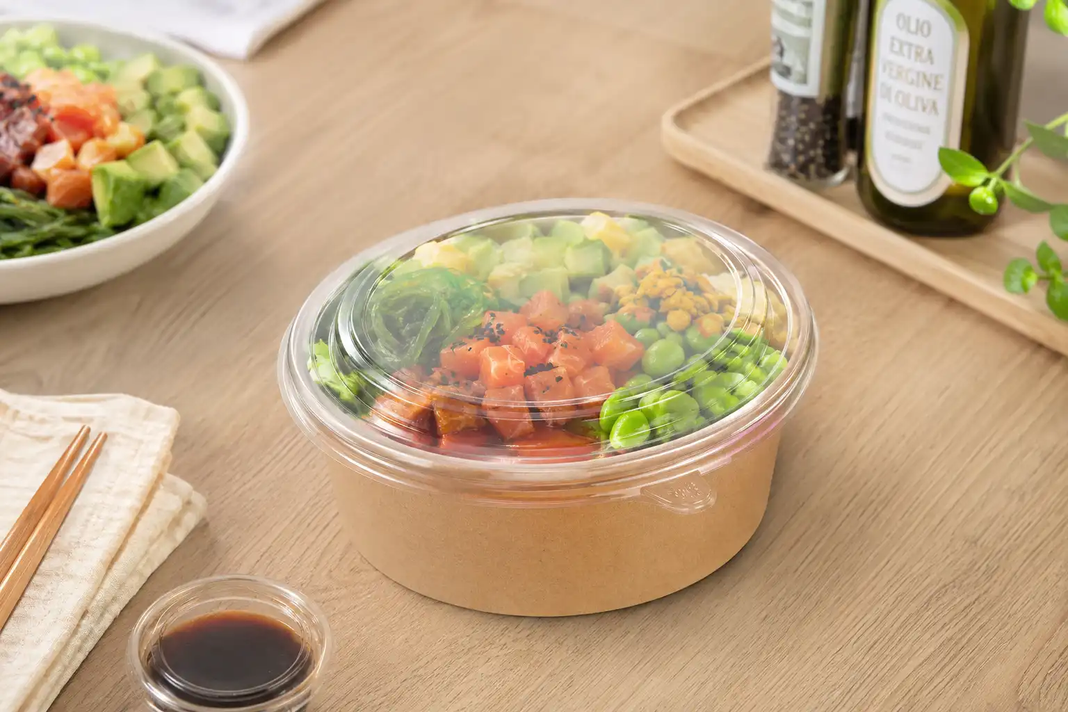 24 Contenitori Poke Carta 1000Ml Con Coperchio Decla Vaschette Asporto Alimenti
