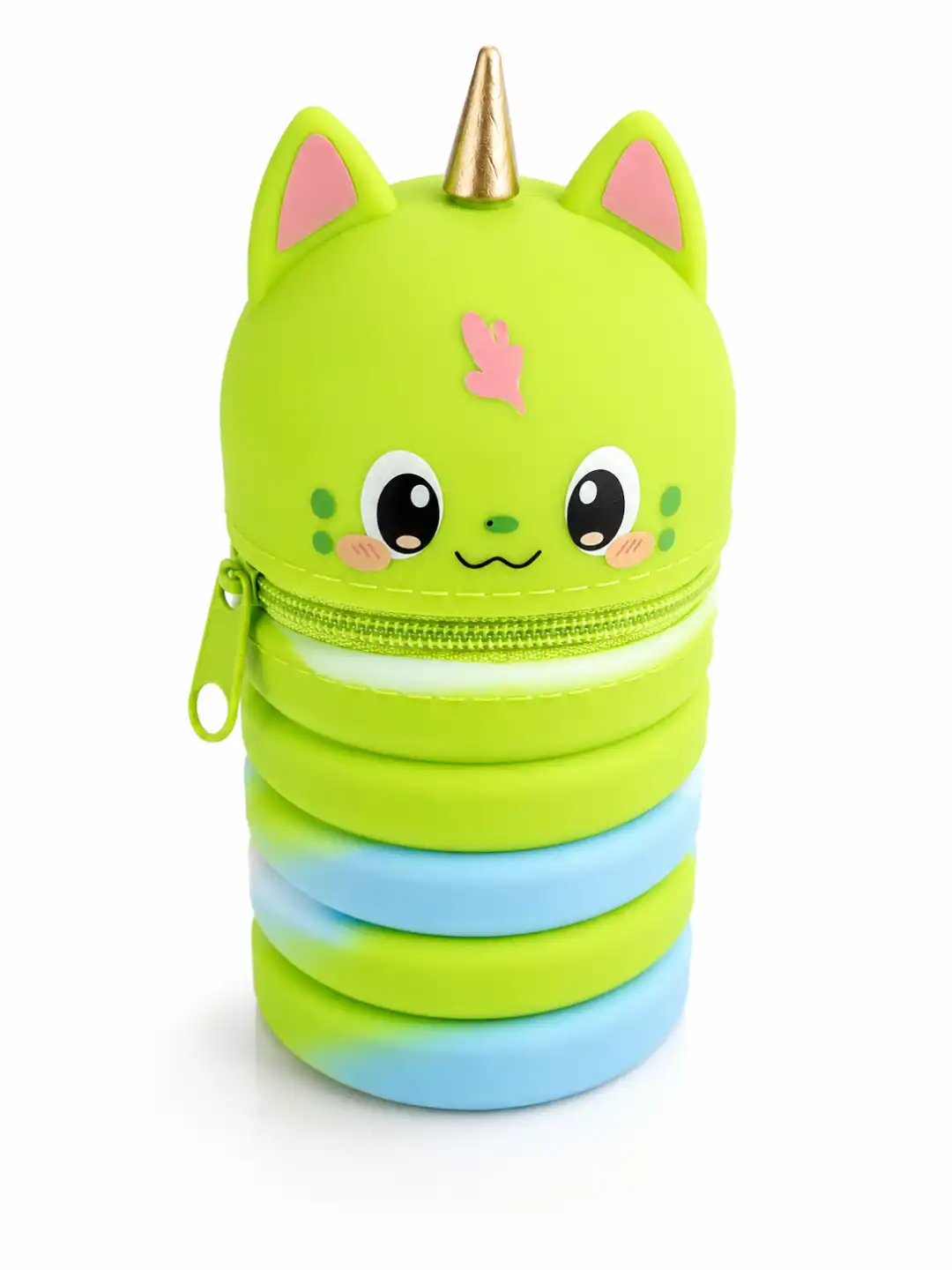 Portapenne Estensibile Silicone Unicorno Verde Lime 13x6,8Cm Astuccio Scuola