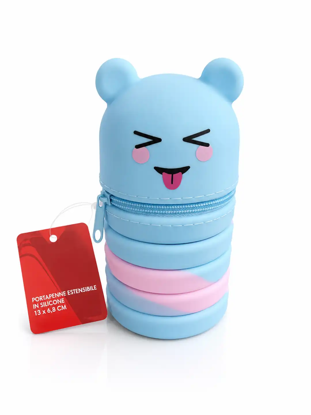 Portapenne Estensibile Silicone Orsetto Azzurro Cielo 13x6,8cm Astuccio Zip