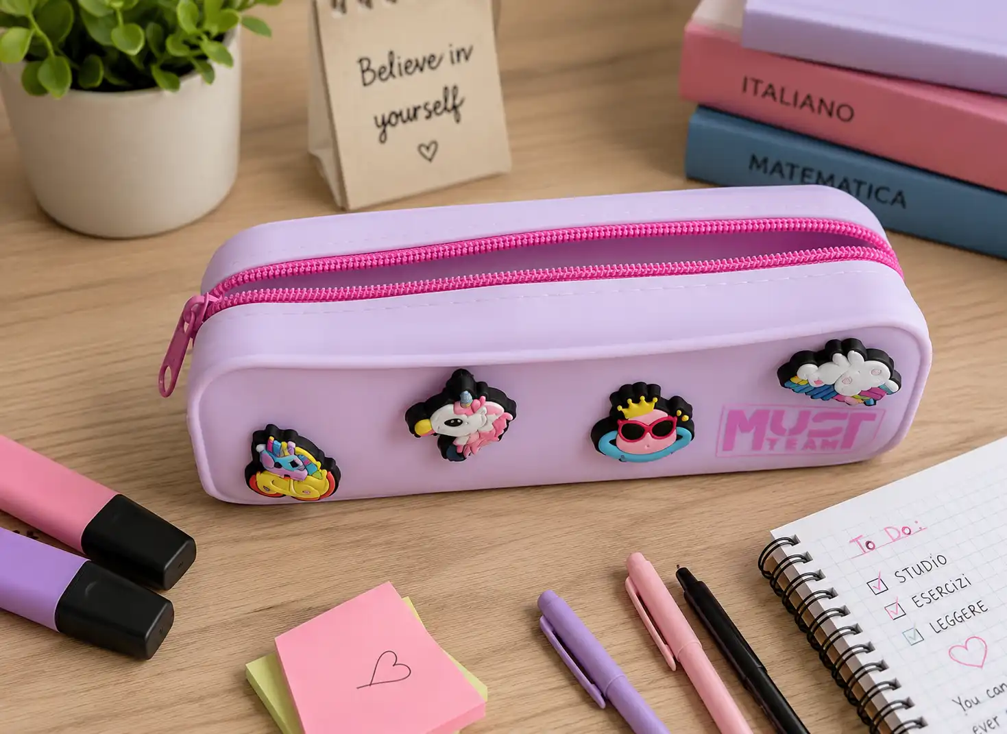 Astuccio In Silicone Lilla Pastello 20x5x6Cm Portapenne Scuola Portaoggetti Zip