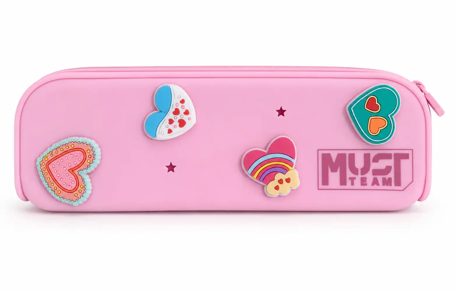 Astuccio In Silicone Rosa Pastello 20x5x6Cm Portapenne Cuori Scuola Con Zip