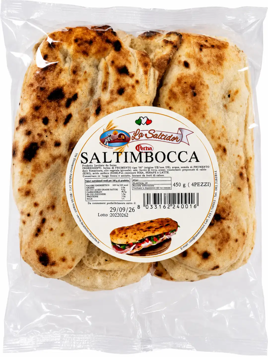 4 Saltimbocca 450Gr (4 Pezzi) Pane Artigianale Farcire Sandwich Panini XXL