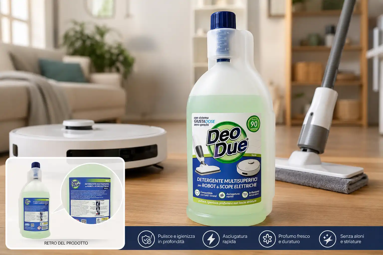 2 Deo Due Robot Scope Elettriche Verde 900ml Detergente Multisuperfici Casa
