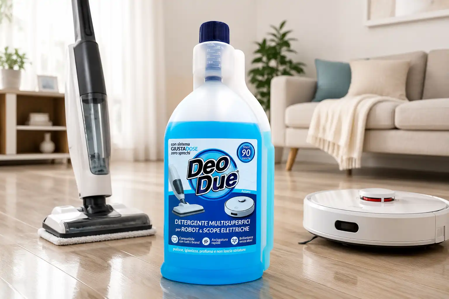 Deo Due Robot Lavapavimenti Scope Elettriche Detergente Blu 900ml Pavimenti Casa