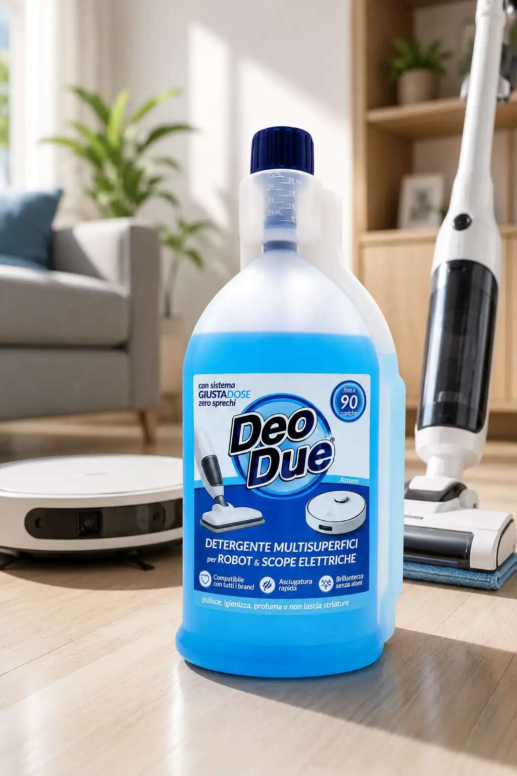 Deo Due Robot Lavapavimenti Scope Elettriche Detergente Blu 900ml Pavimenti Casa