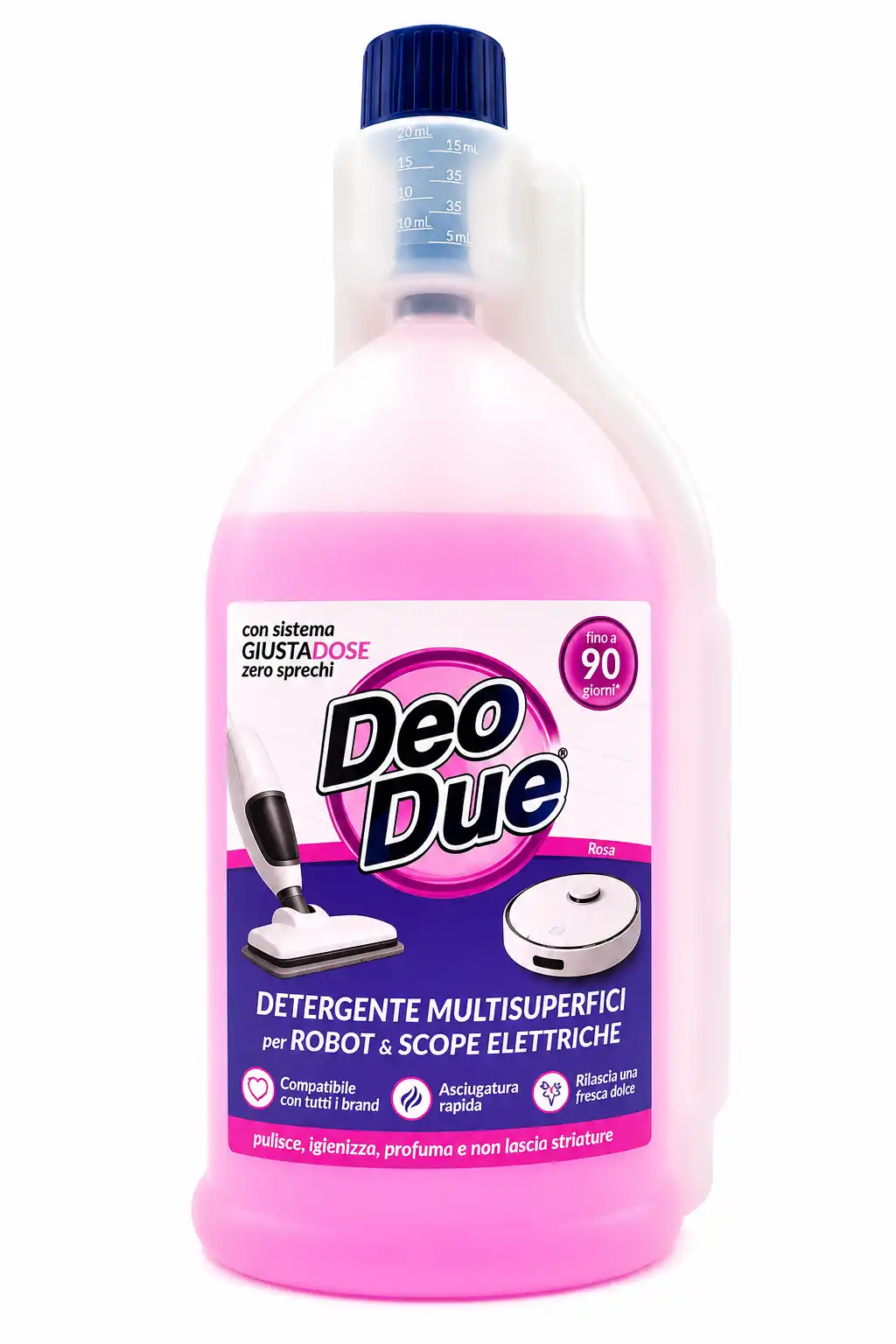 Deo Due Robot Lavapavimenti Scope Elettriche Detergente Rosa 900ml Pulizia Casa