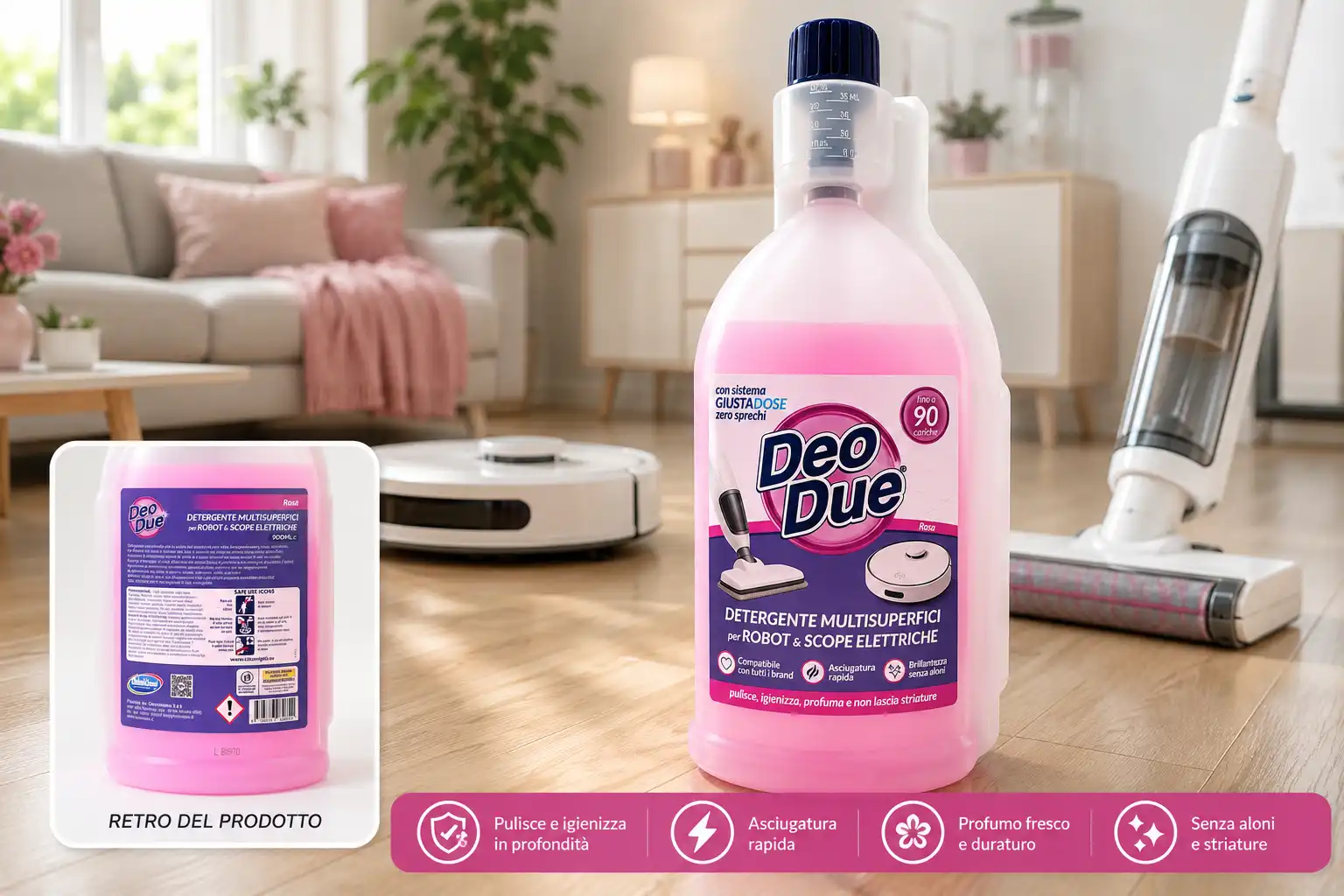 2 Deo Due Robot Scope Elettriche Rosa 900ml Detergente Multisuperfici Casa