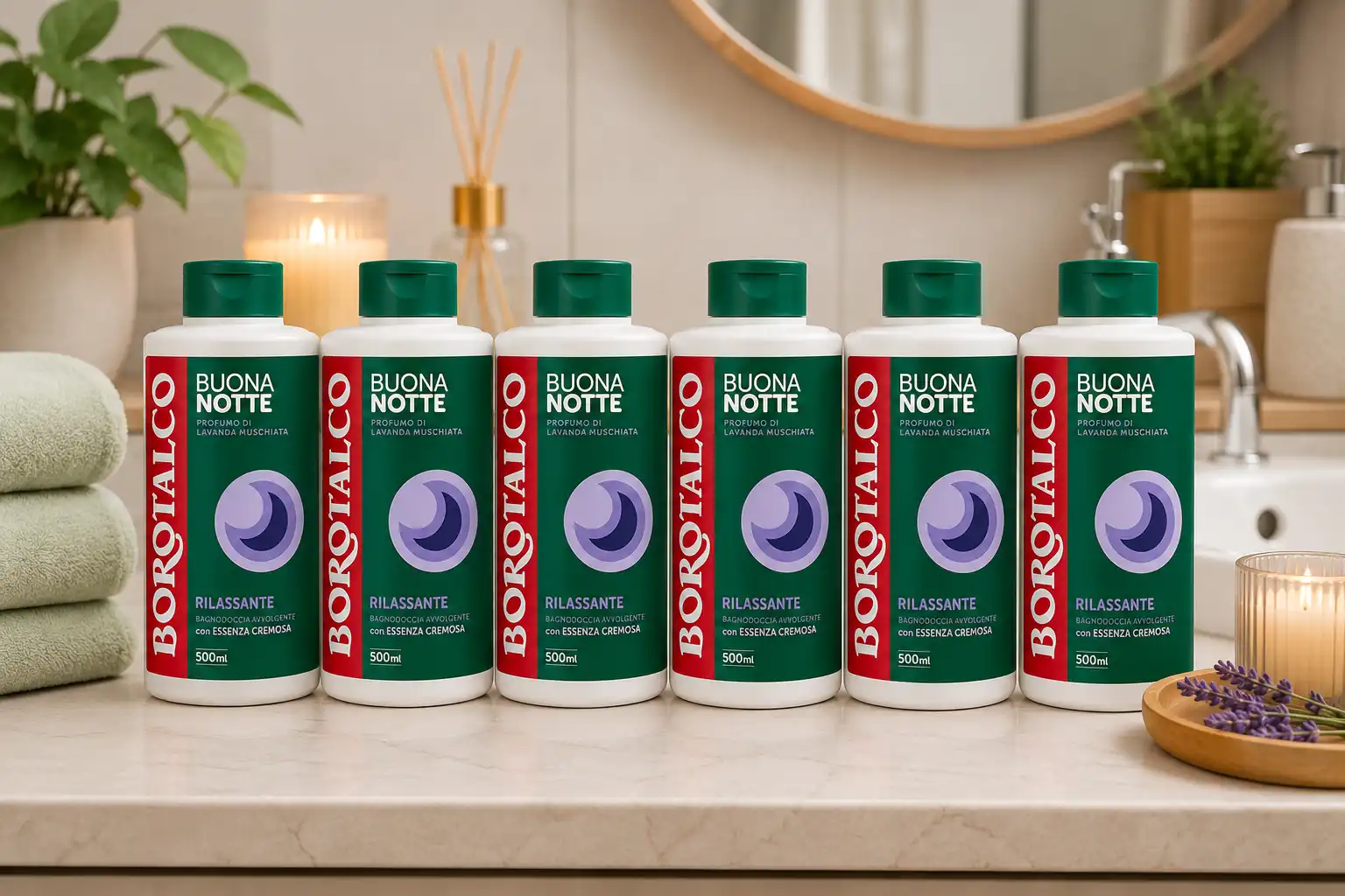 6 Borotalco Bagnodoccia Buonanotte Lavanda Muschiata Relax Flaconi 500ml Set