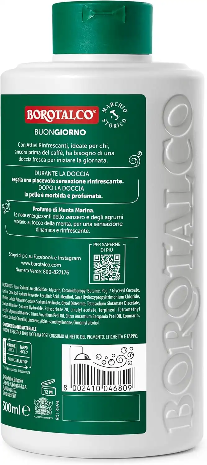 6 Borotalco Buongiorno Menta Marina Bagnodoccia Rinfrescante 500ml Set Maxi