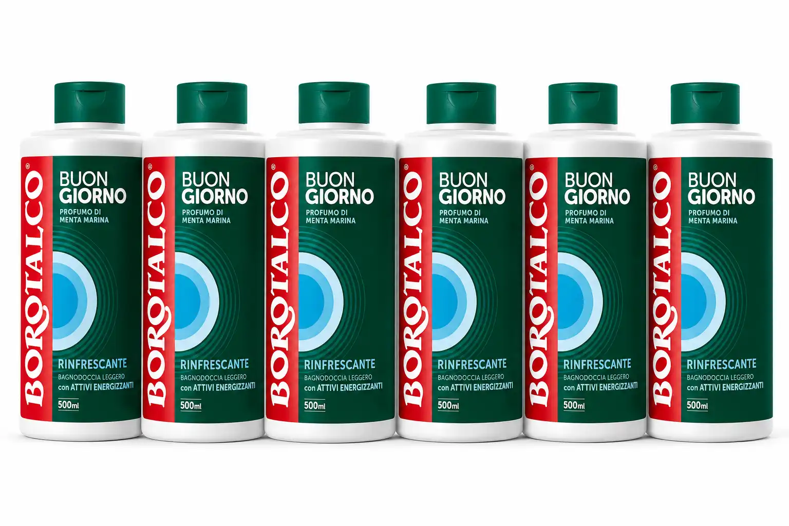 6 Borotalco Buongiorno Menta Marina Bagnodoccia Rinfrescante 500ml Set Maxi