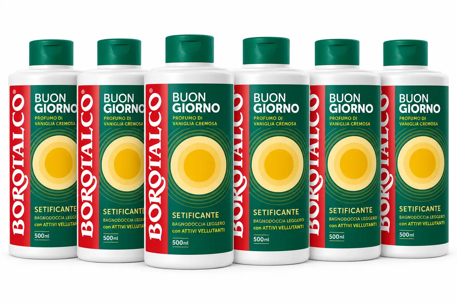 6 Borotalco Buongiorno Vaniglia Cremosa Bagnodoccia Setificante 500ml Maxi