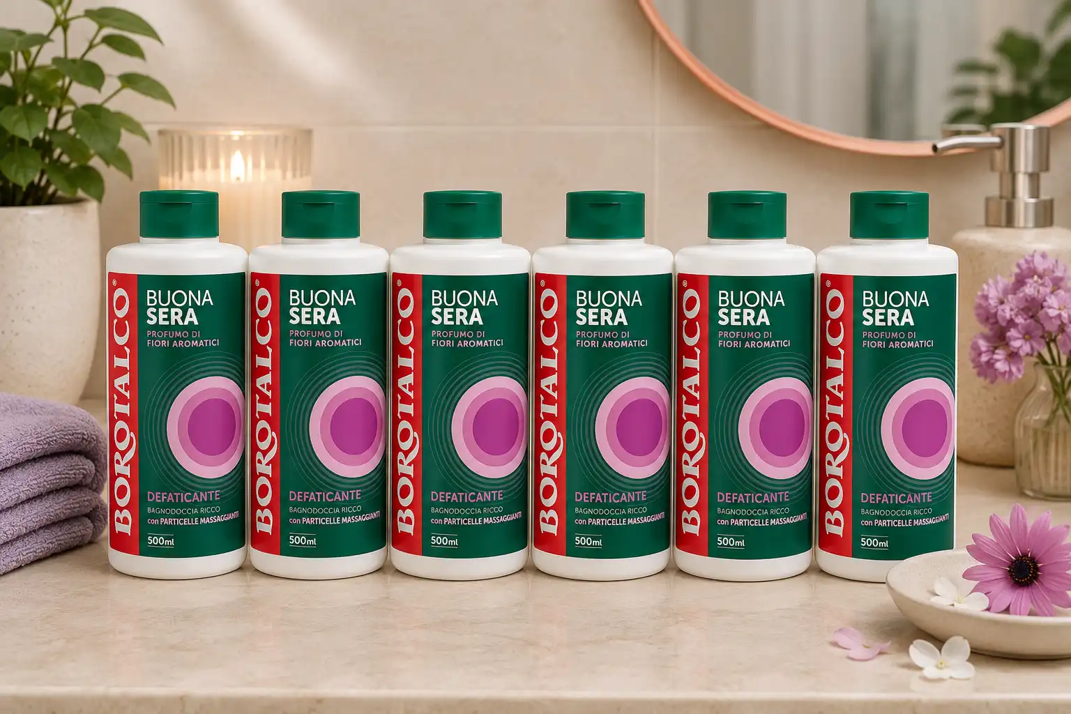 6 Borotalco Buonasera Defaticante Fiori Aromatici Bagnodoccia 500ml Maxi Pack