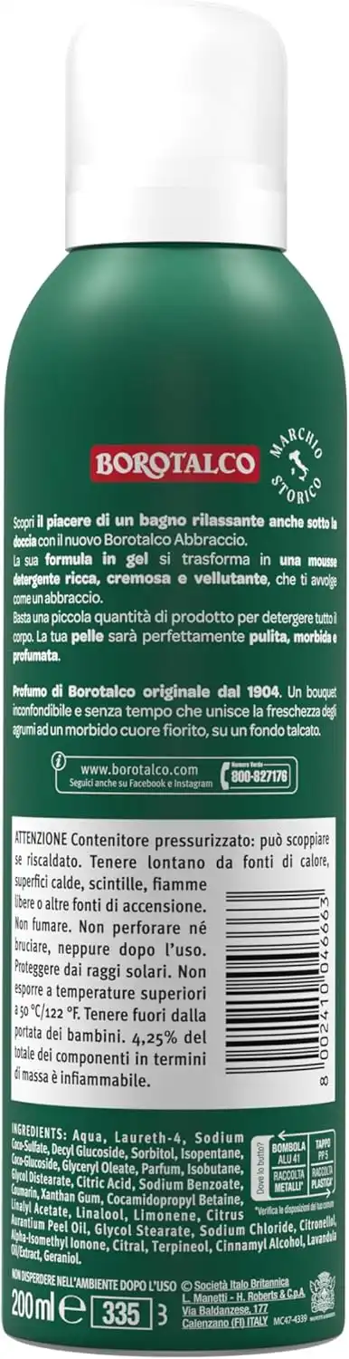 6 Borotalco Abbraccio Doccia Mousse Profumo Borotalco 200ml Gel Corpo Unisex