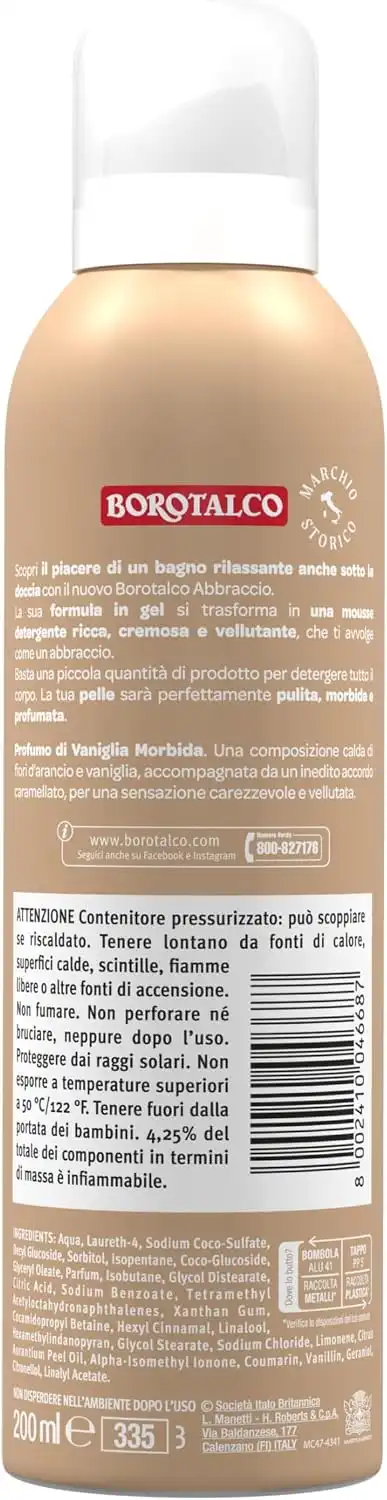 6 Borotalco Doccia Mousse Vaniglia Morbida 200ml Gel Corpo Cremoso Schiuma Lux