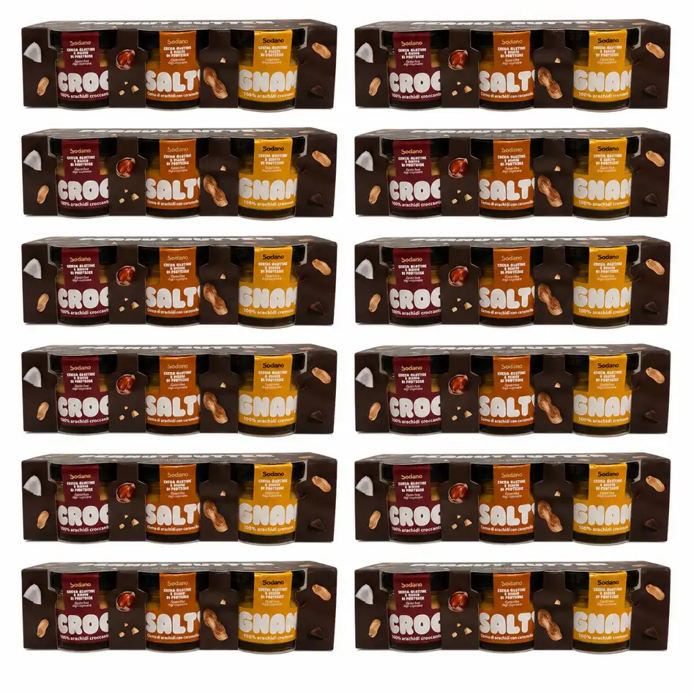 15 Confezioni Sodano Peanut Salty Gnam 3x20g Creme Assortite Snack Mix Box