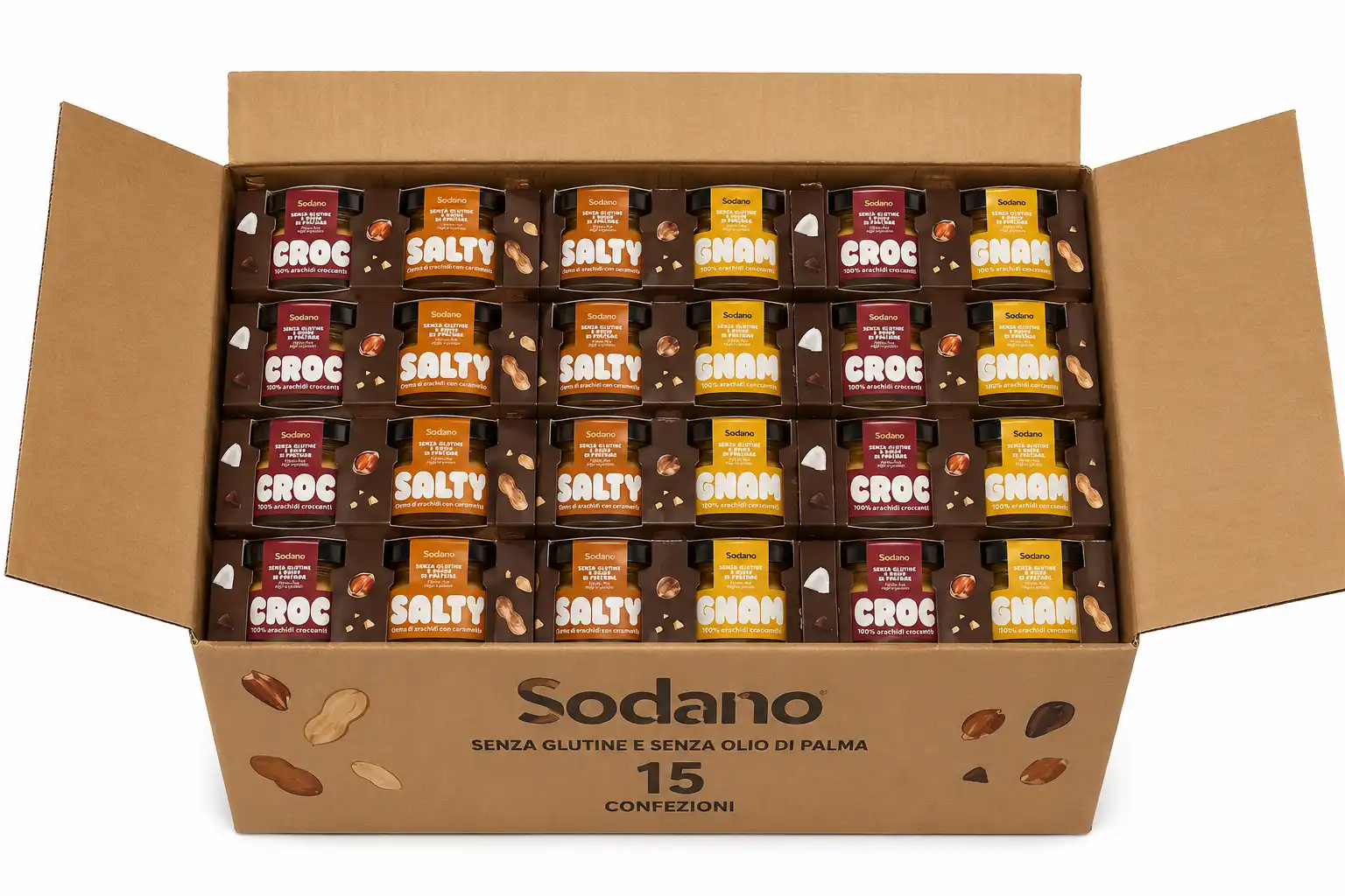 15 Confezioni Sodano Peanut Salty Gnam 3x20g Creme Assortite Snack Mix Box